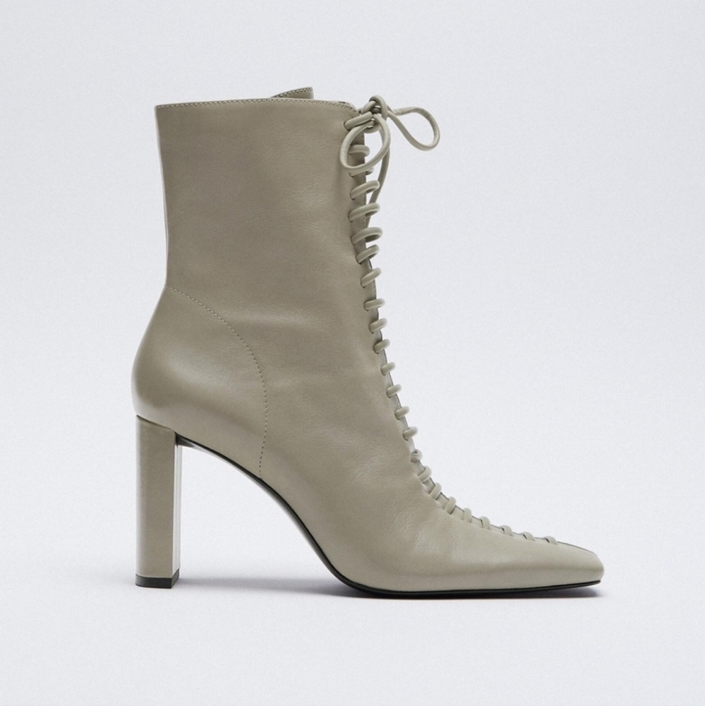 Zara Lace up high heel ankle boots